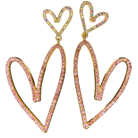 Betsey Johnson NWT XOX Crystal-Studded Pavé Double Heart Drop Earrings - Picture 5 of 7